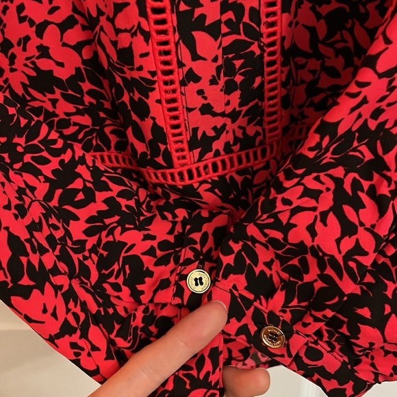 MICHAEL Michael Kors Red/Black Long Sleeve Blouse - Picture 4 of 5